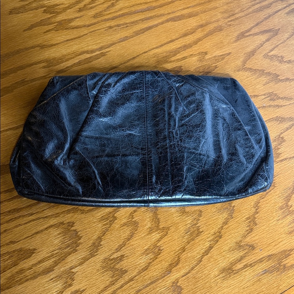 HOBO Black Leather Clutch with Floral Interior